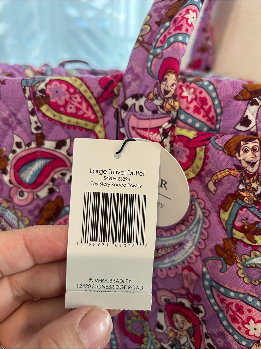 NWT Disney Pixar Toy Story Rodeo Paisley Purple Large Duffel Bag - Picture 4 of 10